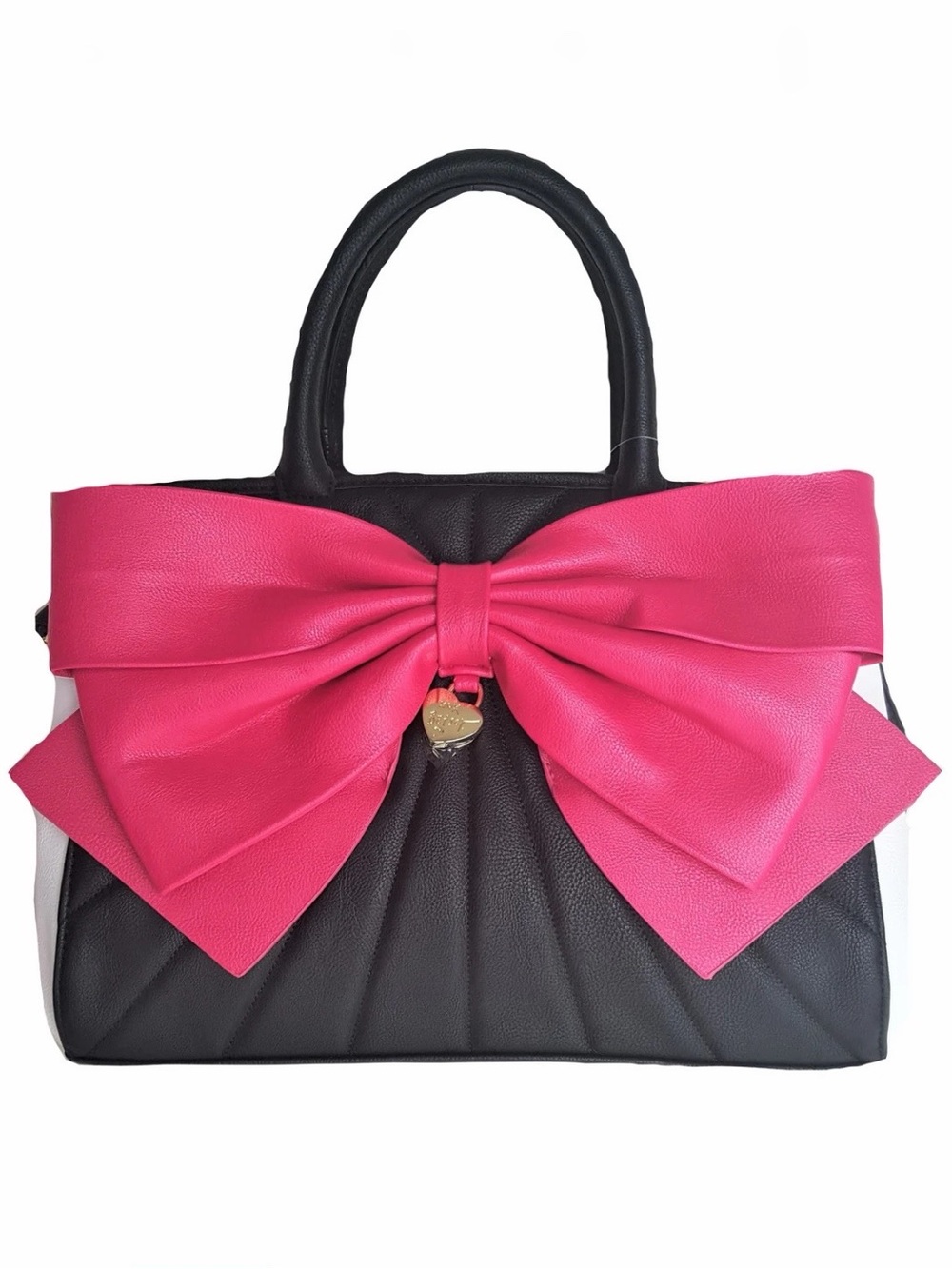 Betsey Johnson Black White Handbag Big Pink Bow‎ & Stripped Tablet Case Bag - Picture 2 of 16